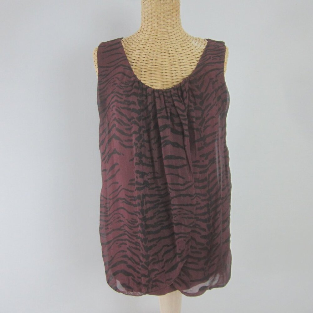 H Trend Eggplant Purple Silk Zebra Print Sleeveless Scoop Neck Top Lined Italy